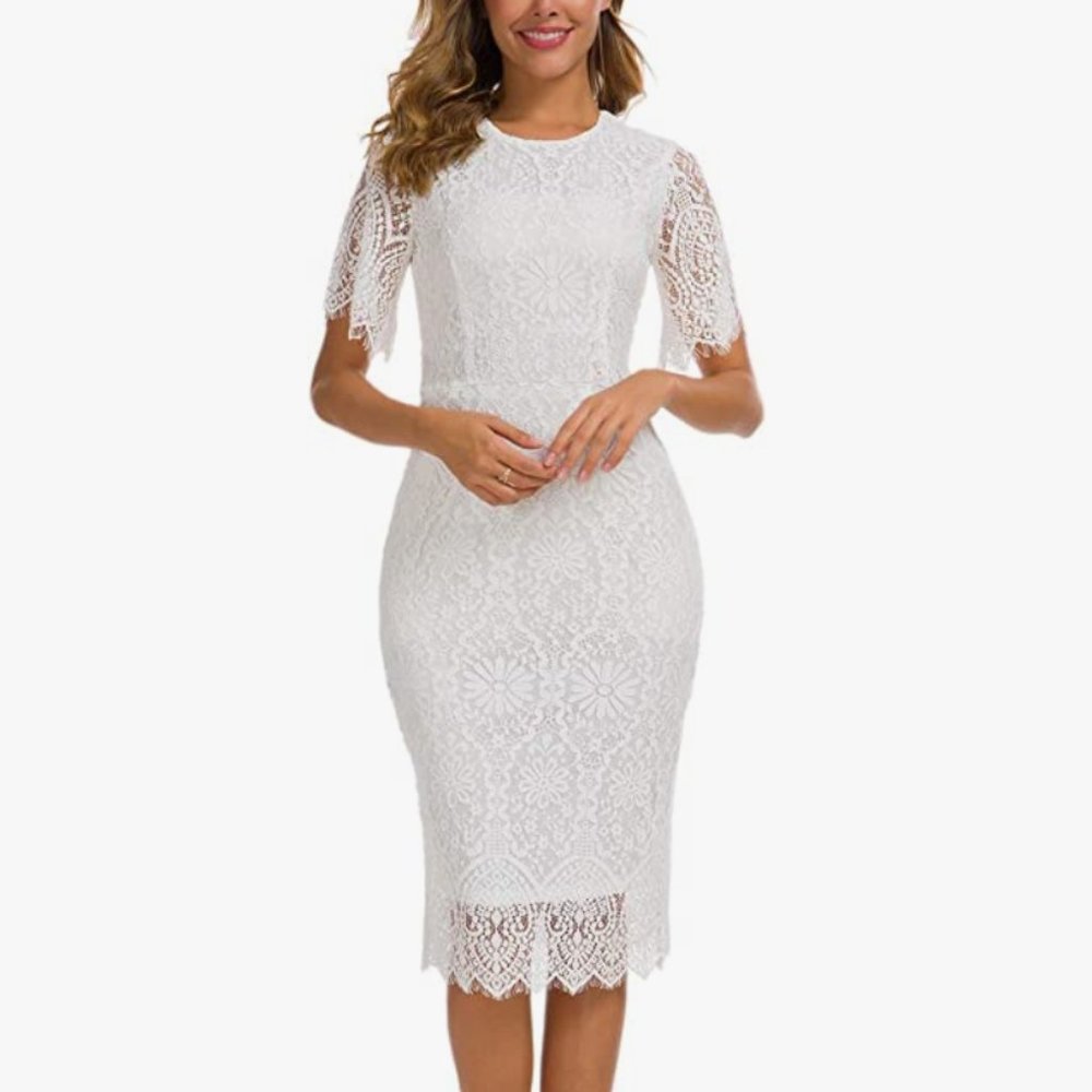 Women's White Lace Sheath Dress